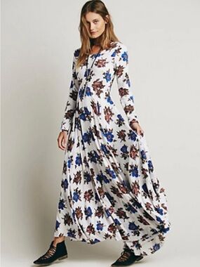 Free People First Kiss Dress Small Ivory Floral Maxi Boho Festival Dress